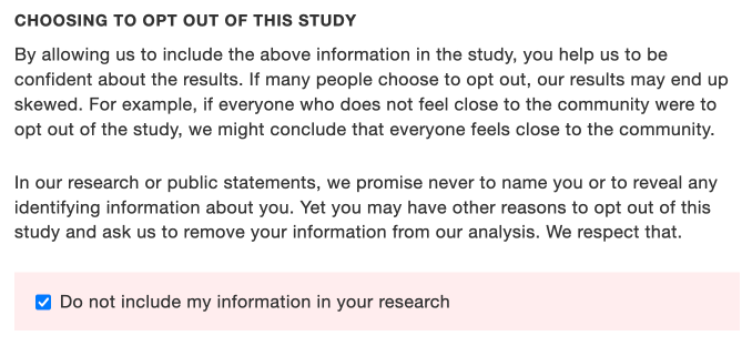 Bartleby's interface with a checkbox and instructions for opting out of a study